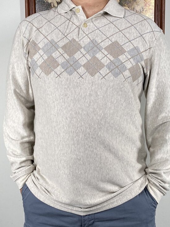 Haggar Other - Haggar Knit Polo Shirt Top Men's Medium Multicolor Argyle Long Sleeve Casual